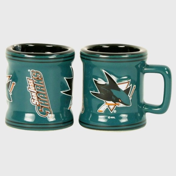 SAN JOSE SHARKS NHL SHOT GLASS MUG Team Sculpted Ceramic 2 Oz NEW (1) SHOT GLASS - Picture 1 of 2